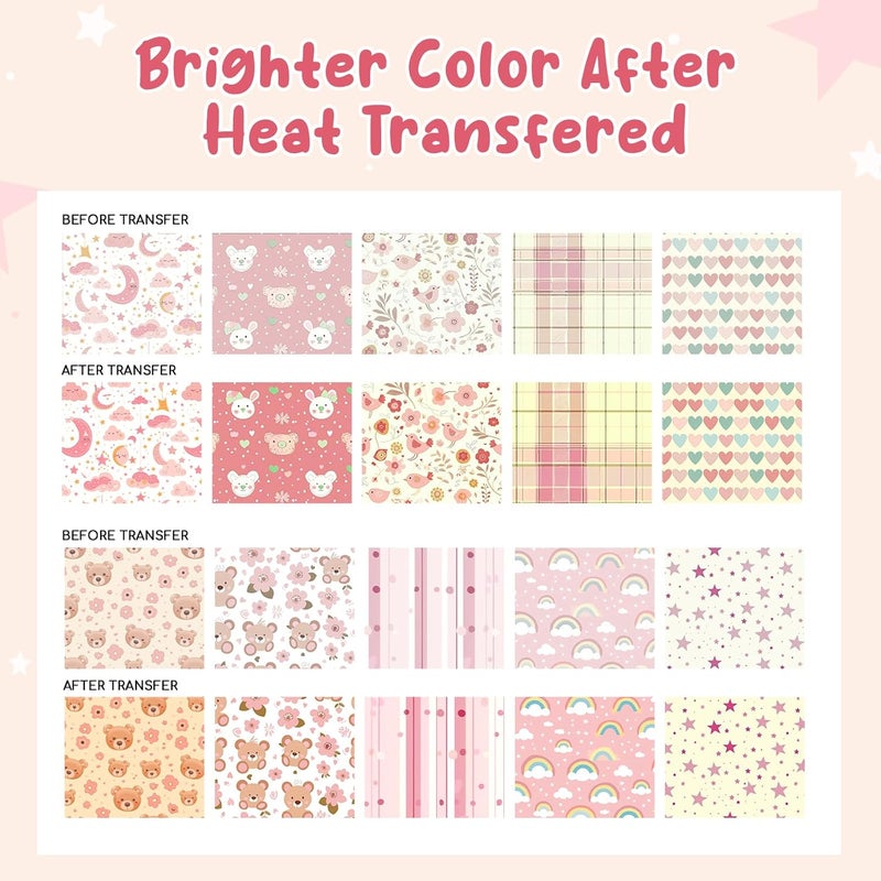 HTVSTD Boho Sublimation Ink Transfer Sheets 10 Sheets 12'' x 10'' Rainbow/Heart/Bear/Stars/Koala Pattern Sublimation Paper Pink Theme Transfer Sheets for Mugs Tumblers DIY Transfer Paper - Image 3